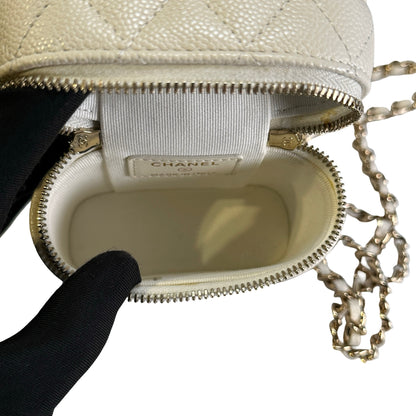 Used CHANEL Quilted Caviar Small Vanity Case with Chain Vanity case White