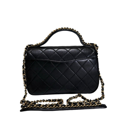 Used CHANEL Lambskin Chain Infinity Top Handle Bag Cross body bag Black GHW