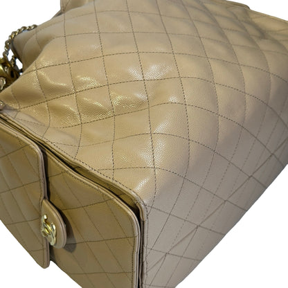 CHANEL Quilted Caviar Quilted Bucket Bag Bucket Bag Beige Gold