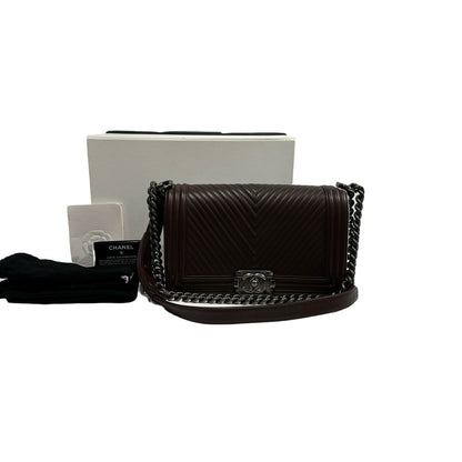 Used CHANEL Chevron Lambskin Boy Chain shoulder bag Burgundy