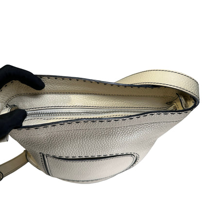 Used DELVAUX Leather Pebbled leather Pin Daily Cross body bag White PHW