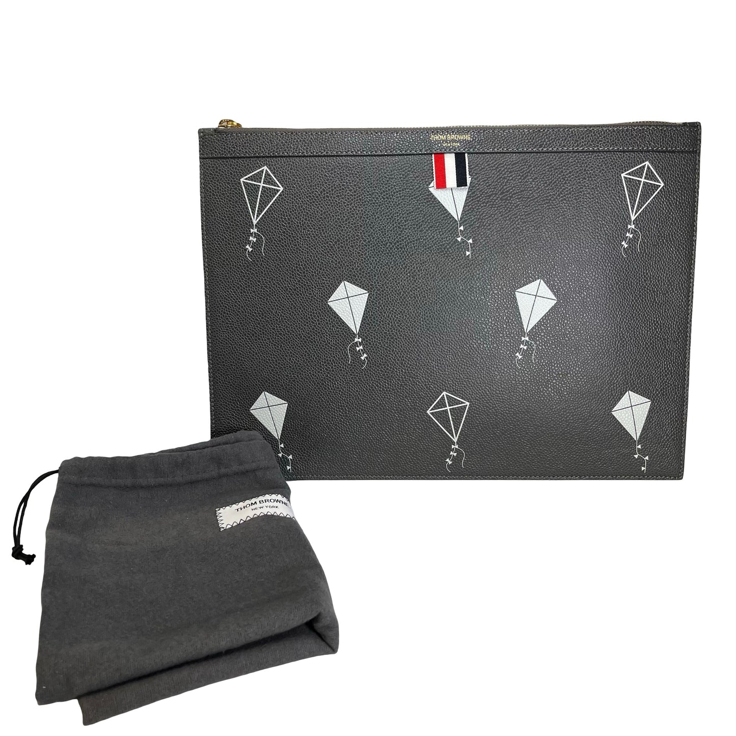 Used THOM BROWNE Kite Print Kite Print Clutch Clutch Grey White