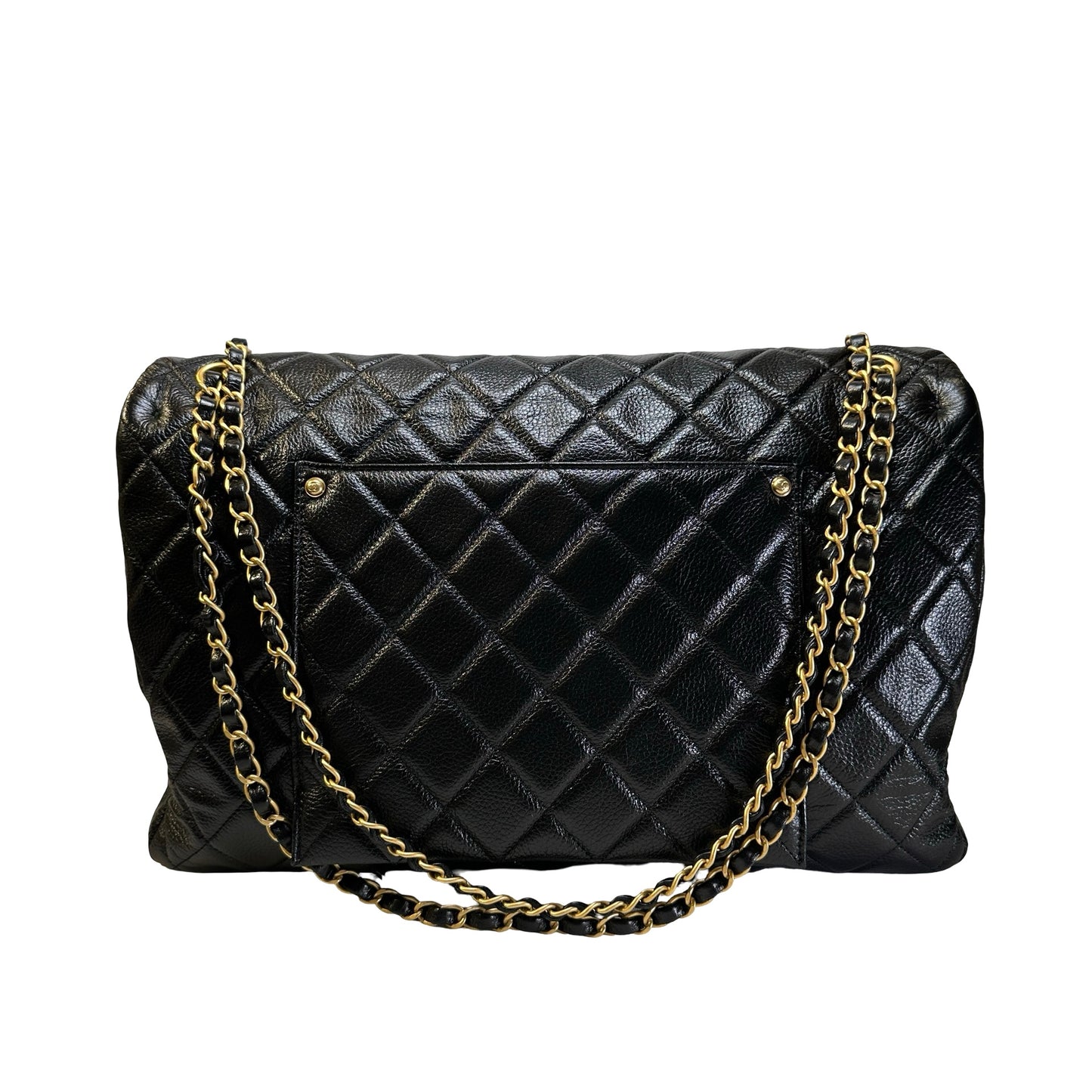Used CHANEL Quilted Caviar Classic Flap Shoulder Bag Black Gold