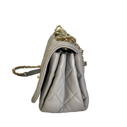 CHANEL Quilted Lambskin Flap Chain Shoulder Bag Grey GHW