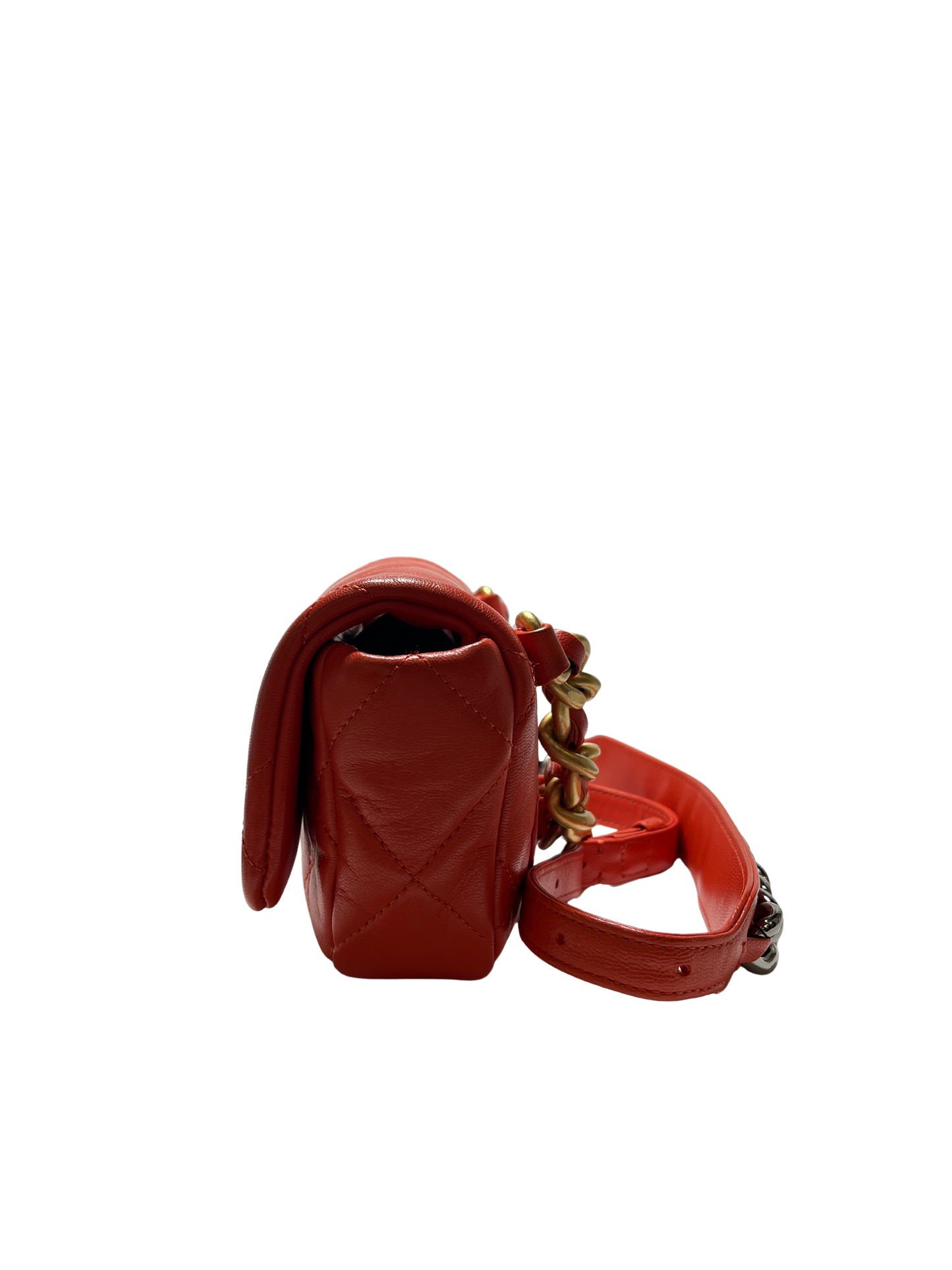Used Chanel Lambskin Leather 19 Belt Shoulder Bag GHW Red