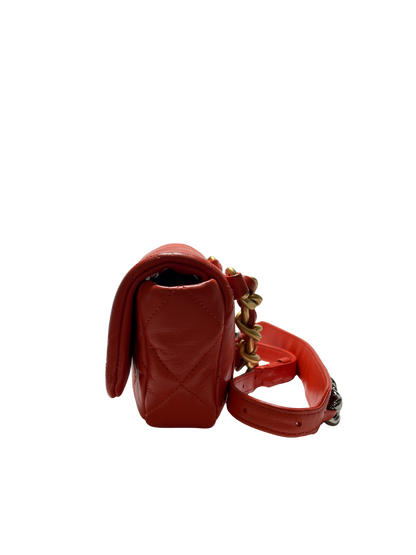 Used Chanel Lambskin Leather 19 Belt Shoulder Bag GHW Red