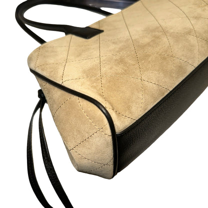 Brand New CHANEL Quilted Suede Calfskin Grained Calfskin Shopping Bag Shopping Bag Beige Black