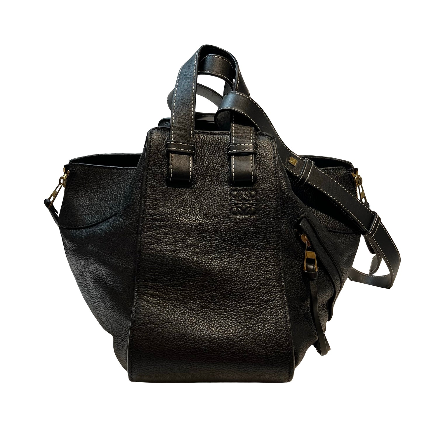 Used LOEWE Calfskin Leather Hammock small Shoulder Bag Black GHW