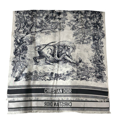 Used DIOR Toile de Jouy Toile de Jouy Scarf White Blue