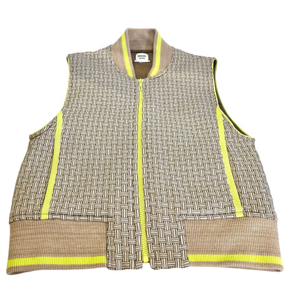 HERMES Basketweave Knit Knit Vest Clothes Beige Brown Fluorescent Green
