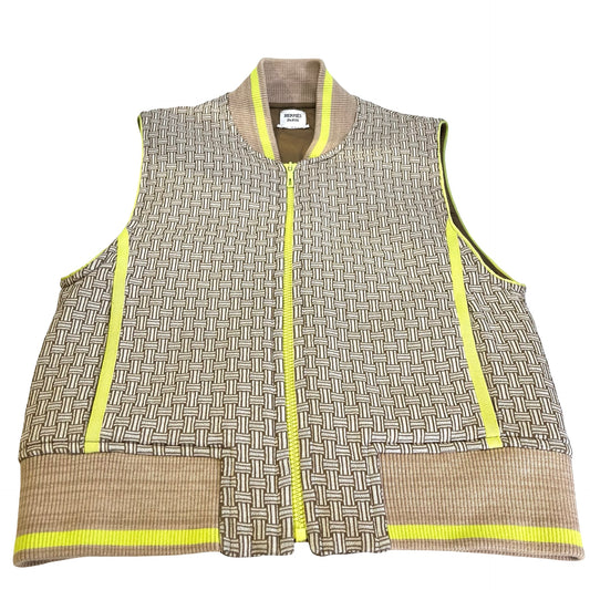 HERMES Basketweave Knit Knit Vest Clothes Beige Brown Fluorescent Green