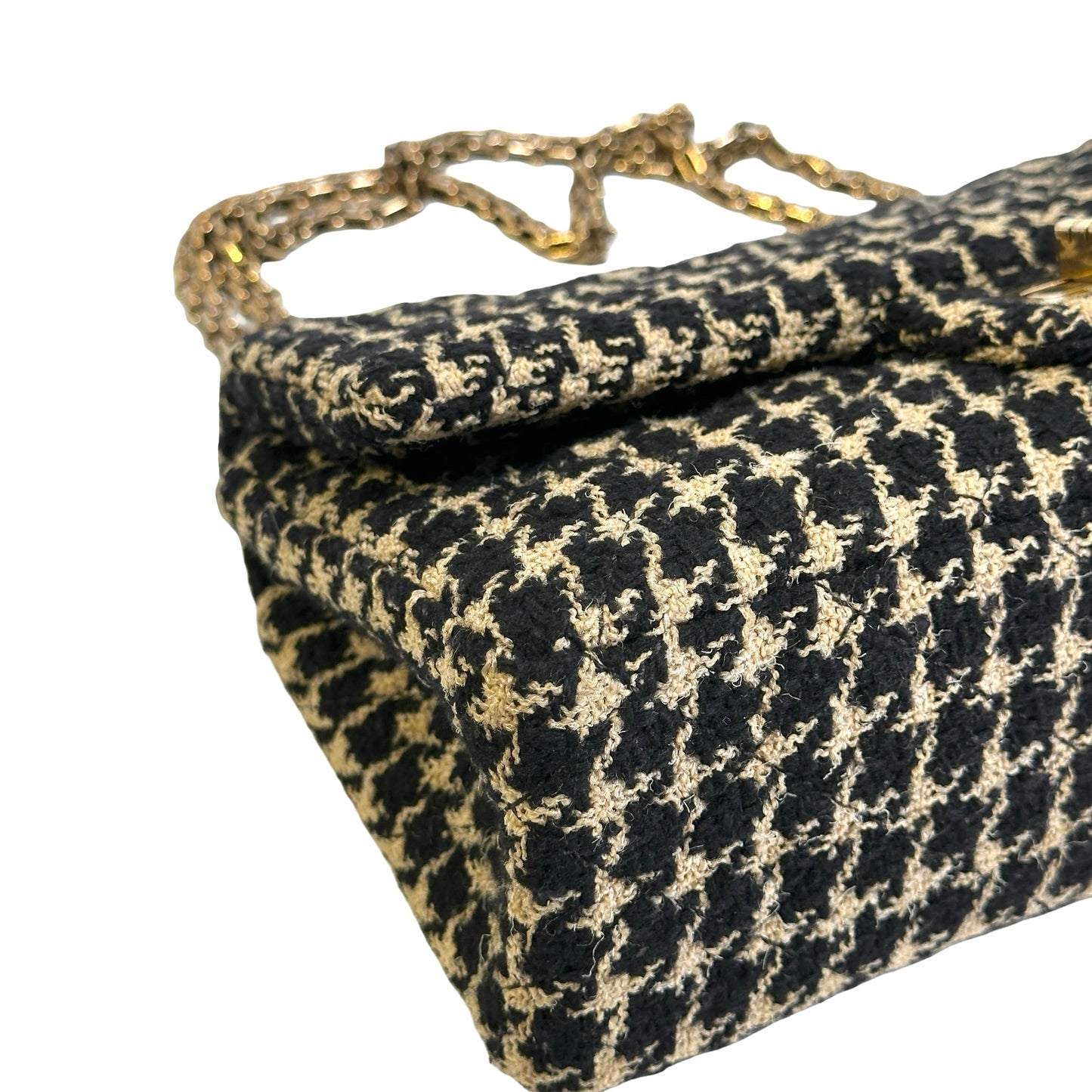 Used CHANEL Tweed 2.55 Small Shoulder Bag Black Beige