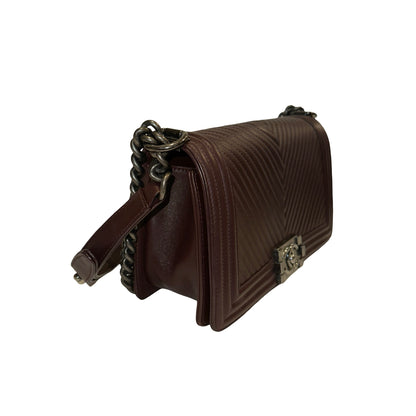 Used CHANEL Chevron Lambskin Boy Chain shoulder bag Burgundy