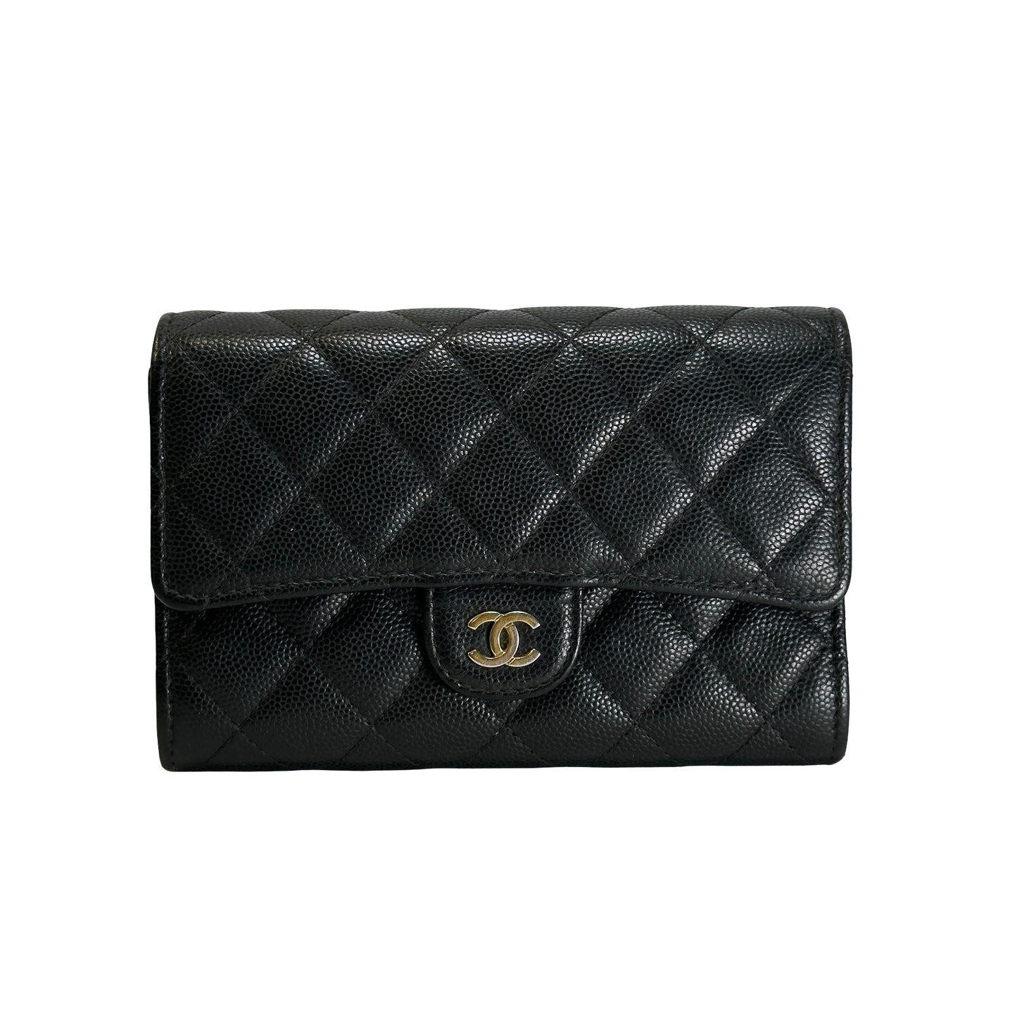 Used CHANEL Quilted Caviar Classic Flap Wallet Wallet Black