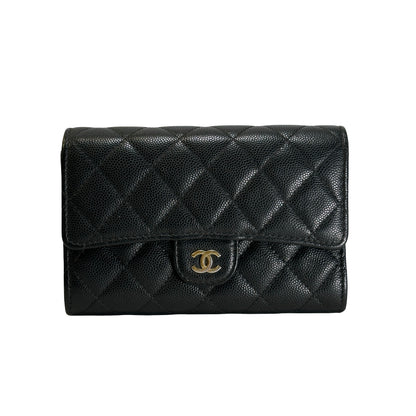 Used CHANEL Quilted Caviar Classic Flap Wallet Wallet Black
