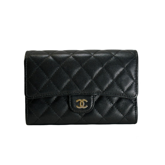 Used CHANEL Quilted Caviar Classic Flap Wallet Wallet Black