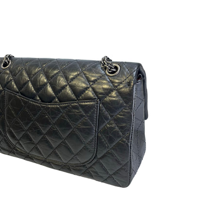 Used CHANEL Quilted Aged Calfskin 2.55 Medium Chain Shoulder Bag Black PHW