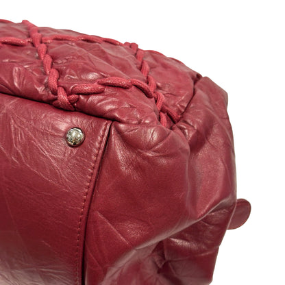 Used CHANEL Leather Quilted Tote Bag Handbag Burgundy
