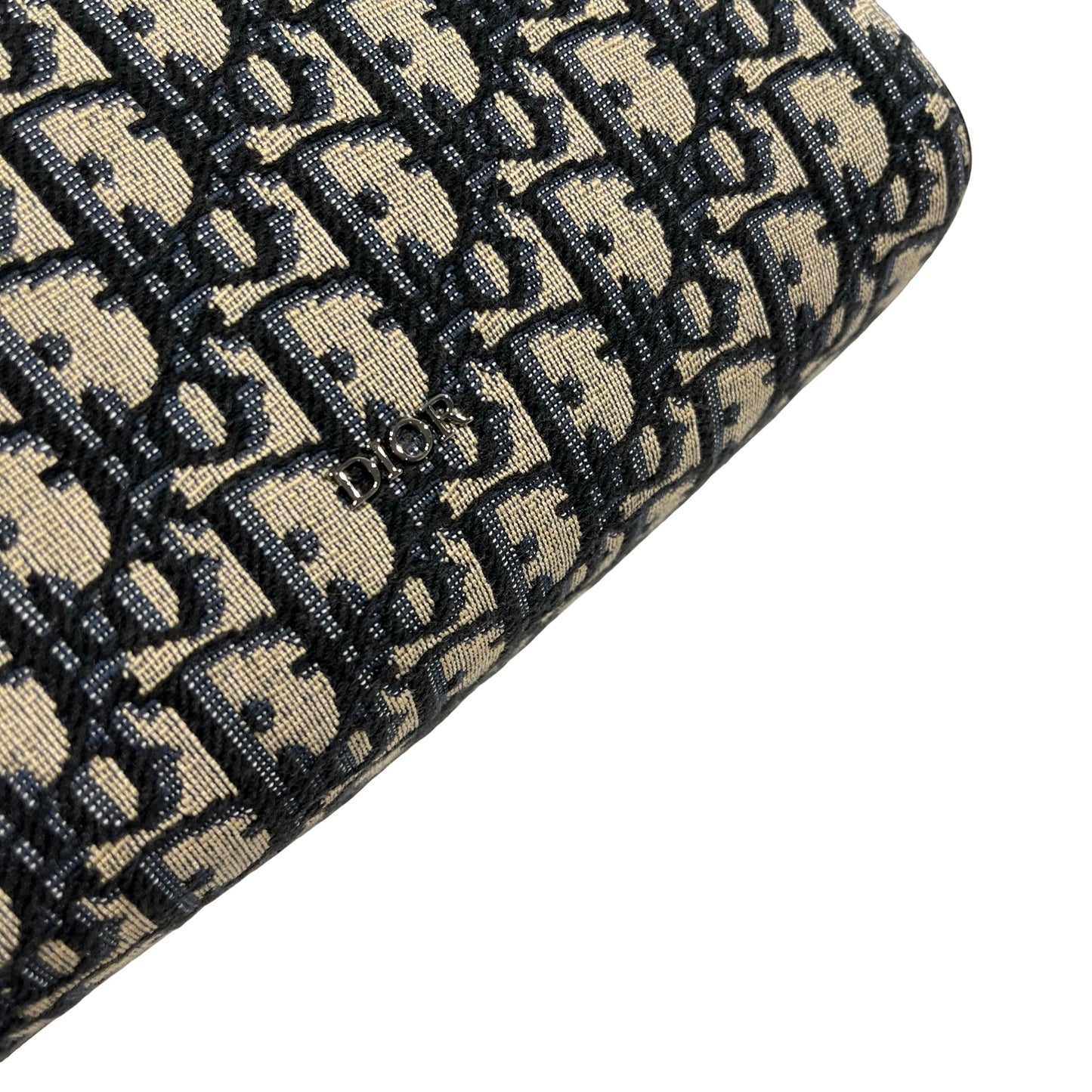 Brand New DIOR Oblique Jacquard Lingot 22 Pouch Navy Beige