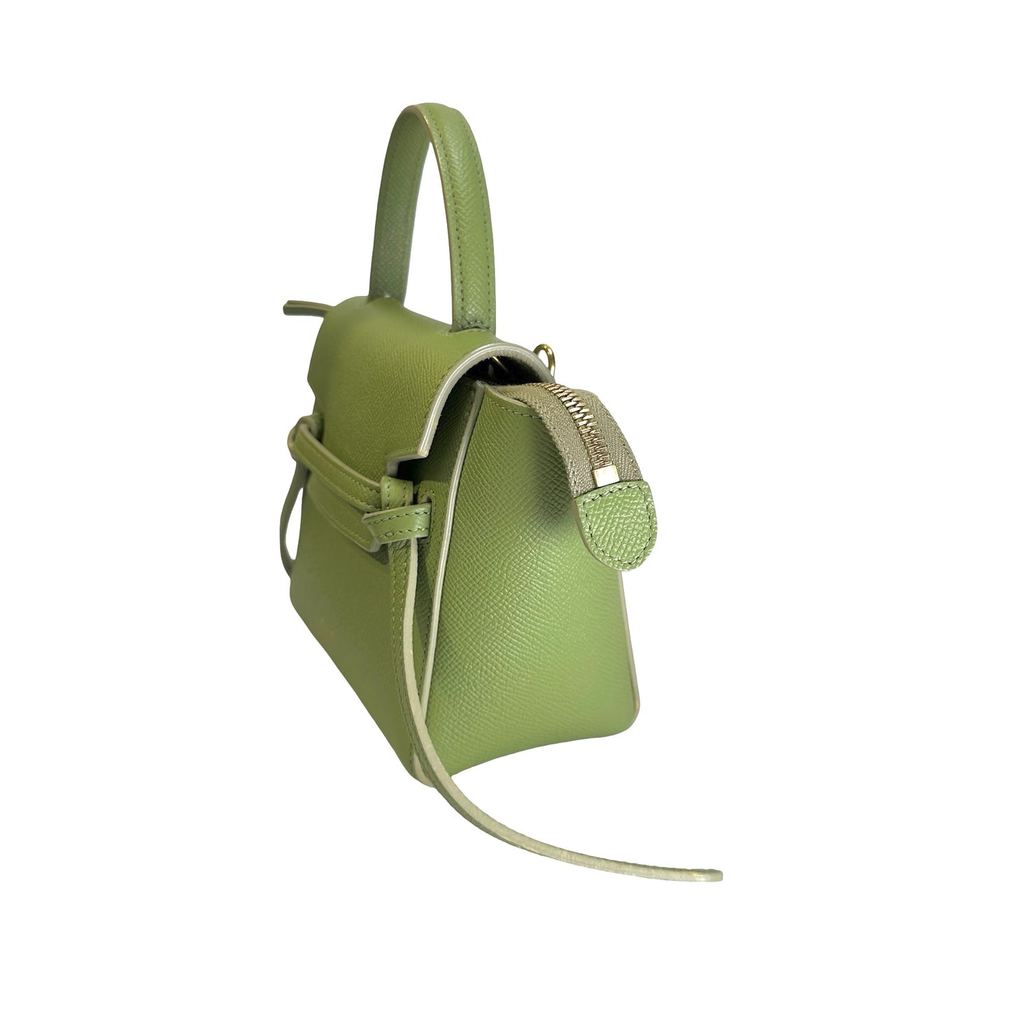 Used CELINE Grained Calfskin Pico Belt Bag Handbag Light Green