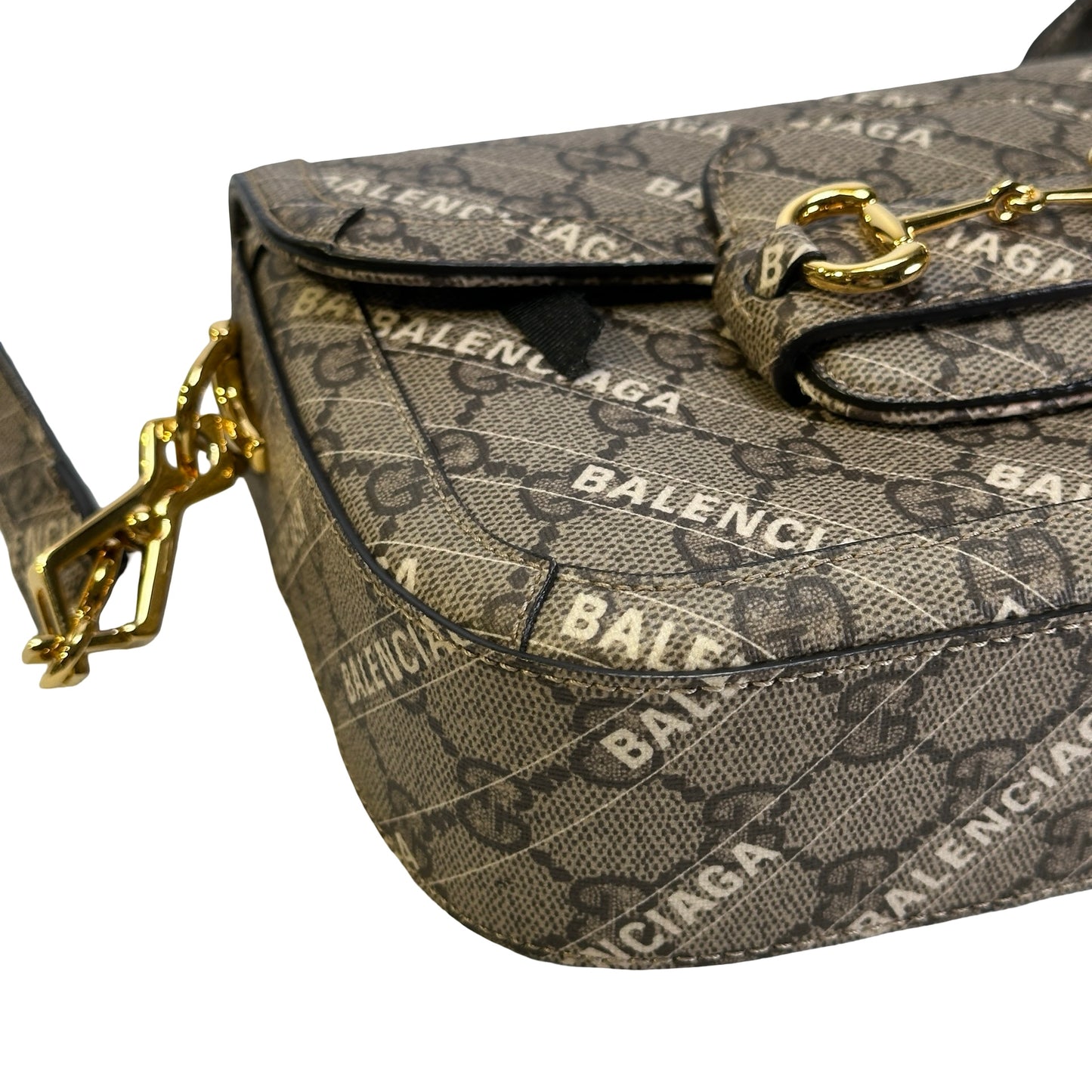 Used BALENCIAGA X GUCCI BB Monogram Hacker Project Horsebit 1955 Small Bag Shoulder Bag Beige Ebony Gold