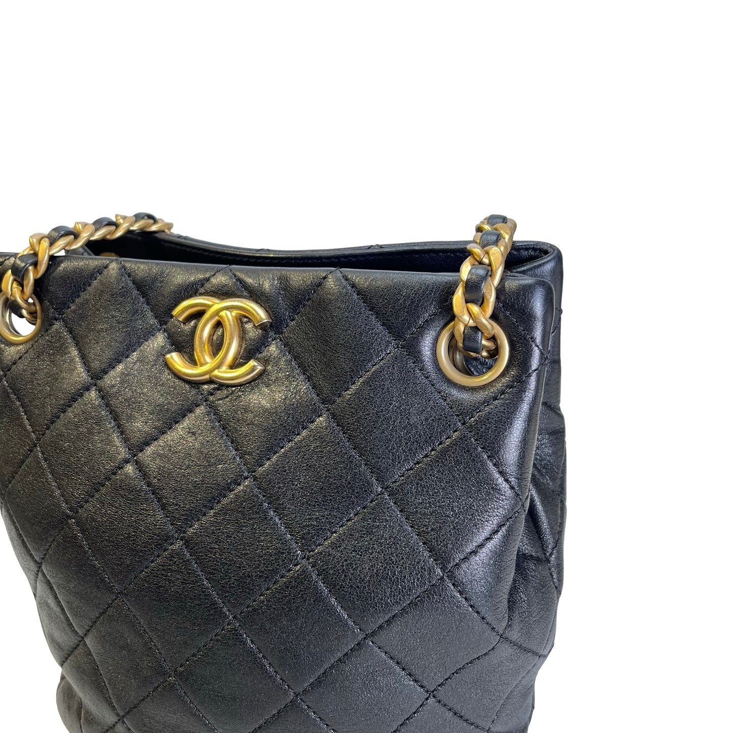 Used CHANEL Lambskin 23C Bucket Bag Black GHW