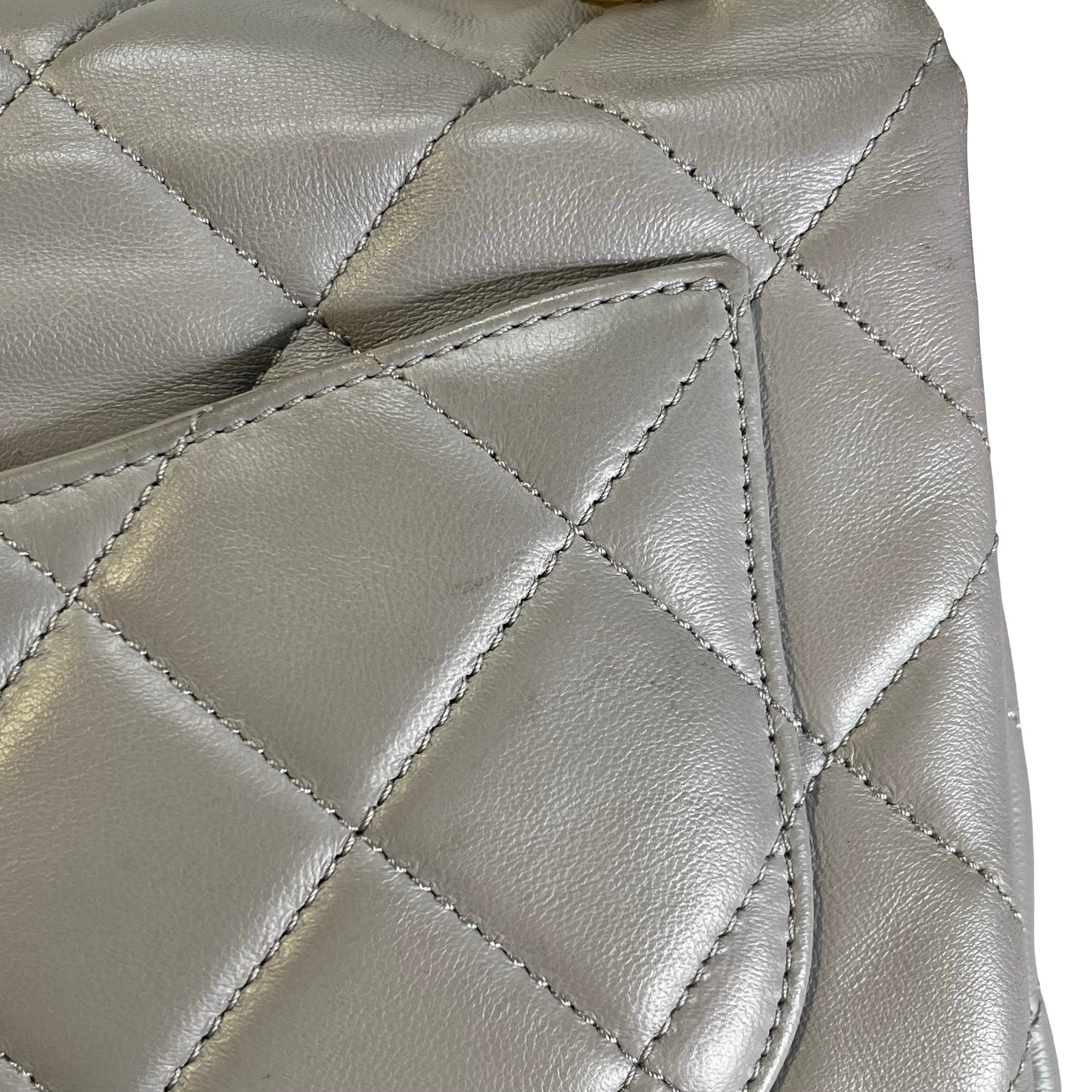 CHANEL Quilted Lambskin Flap Chain Shoulder Bag Grey GHW