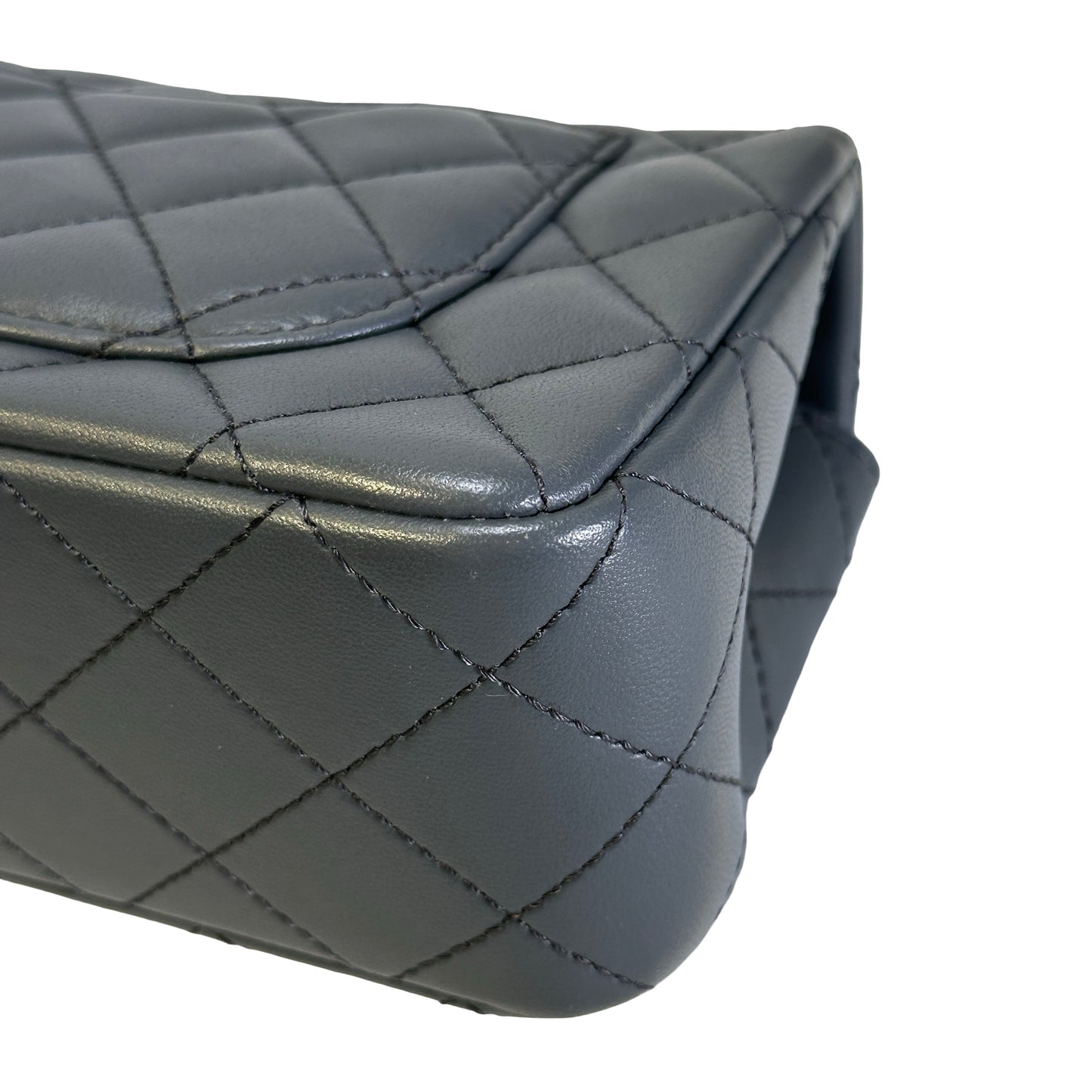 Used CHANEL Quilted Lambskin Mini Flap Bag With Gold Ball Mini Bag Grey GHW