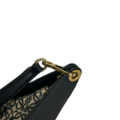 Used LOEWE Anagram Jacquard Luna Hobo Bag Navy Blue Black Beige