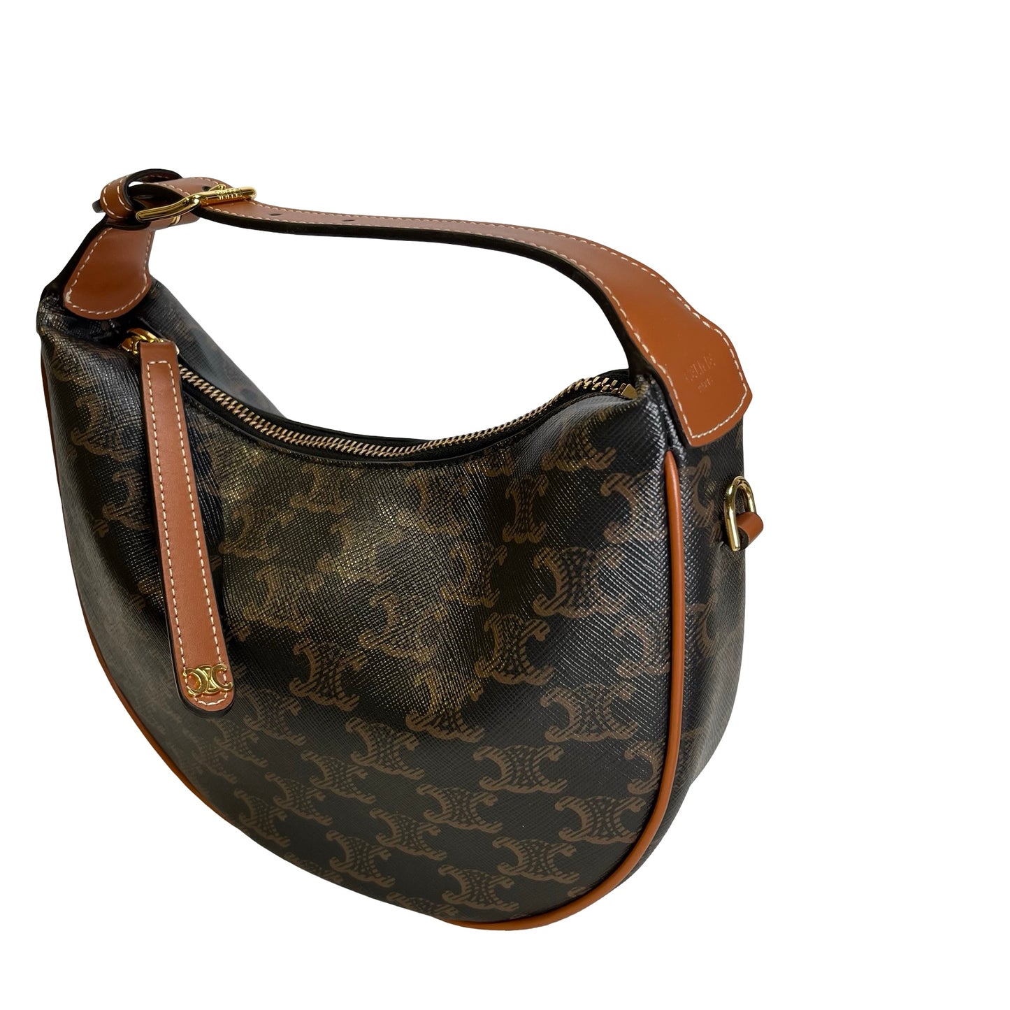Used CELINE Calfskin Leather Ava Shoulder Bag Brown Tan
