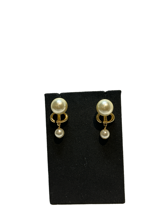 Used Dior Earrings Gold White