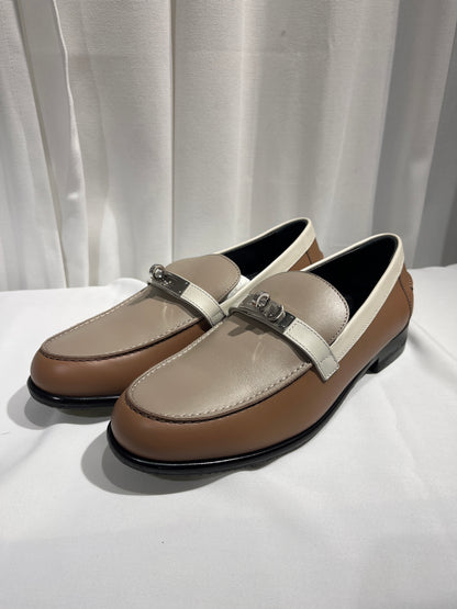 Used Hermès Shoes Beige Brown White PHW
