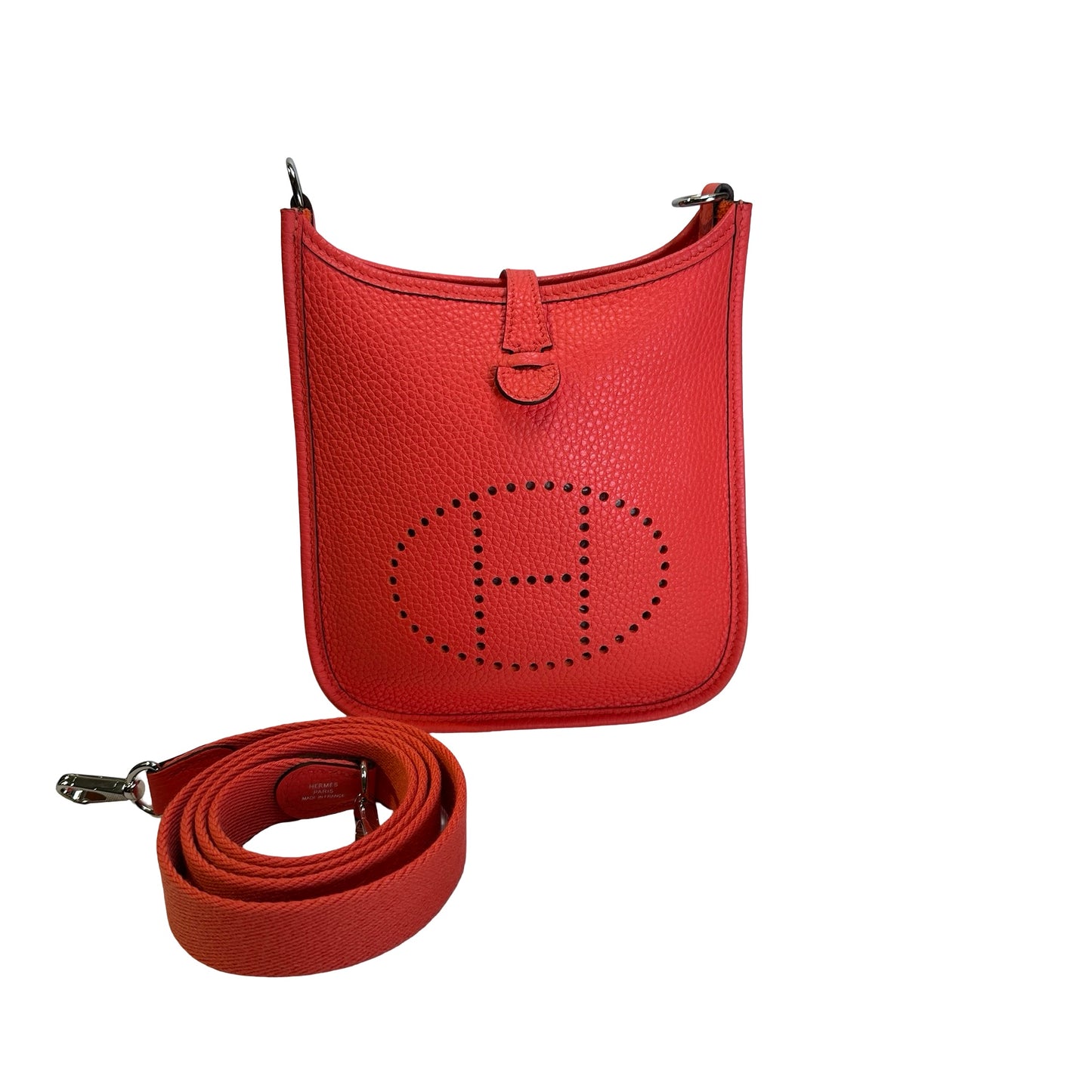 Used HERMES Clemence Leather Evelyne Shoulder Bag Blue