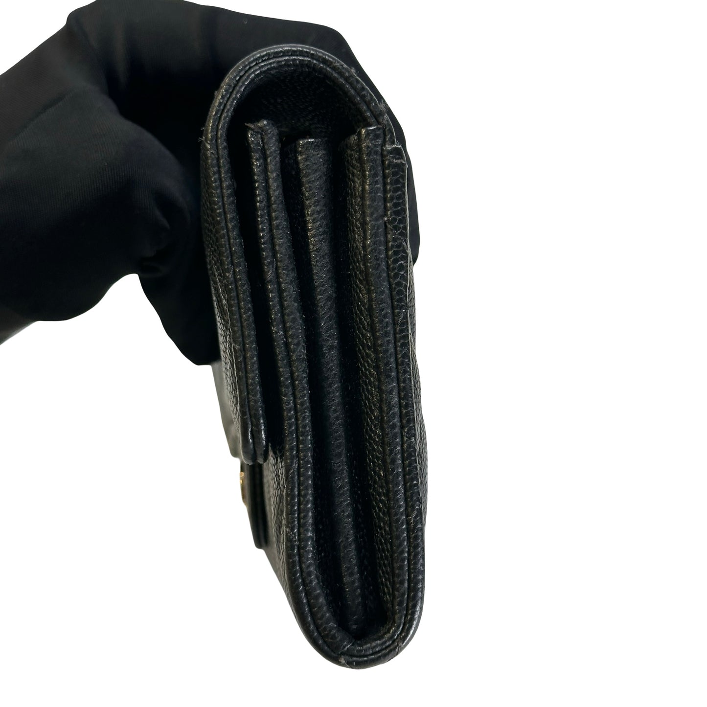 Used CHANEL Quilted Caviar Classic Flap Wallet Wallet Black