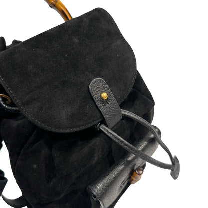 Used GUCCI Suede Leather Bamboo Bamboo Suede Backpack Backpack Black
