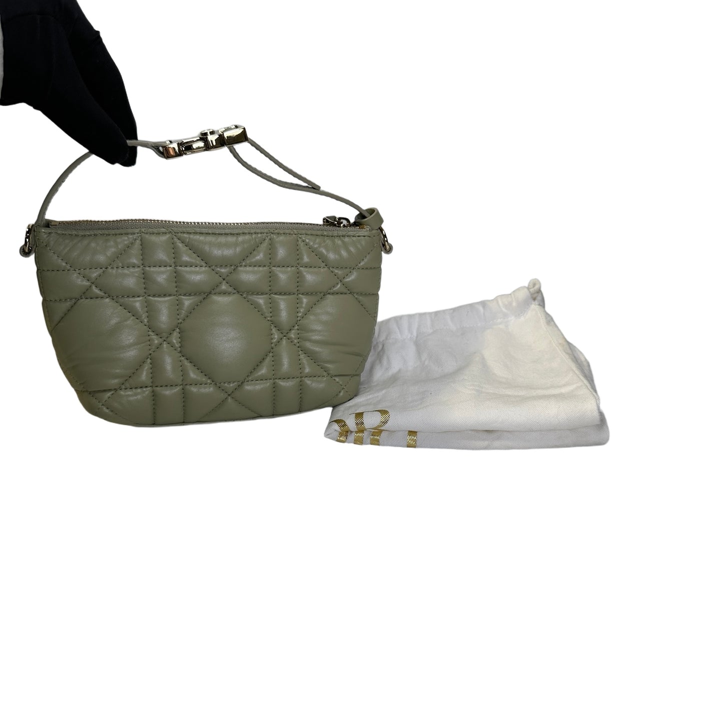 Used DIOR Macrocannage Leather DiorTravel Nomad Pouch Green