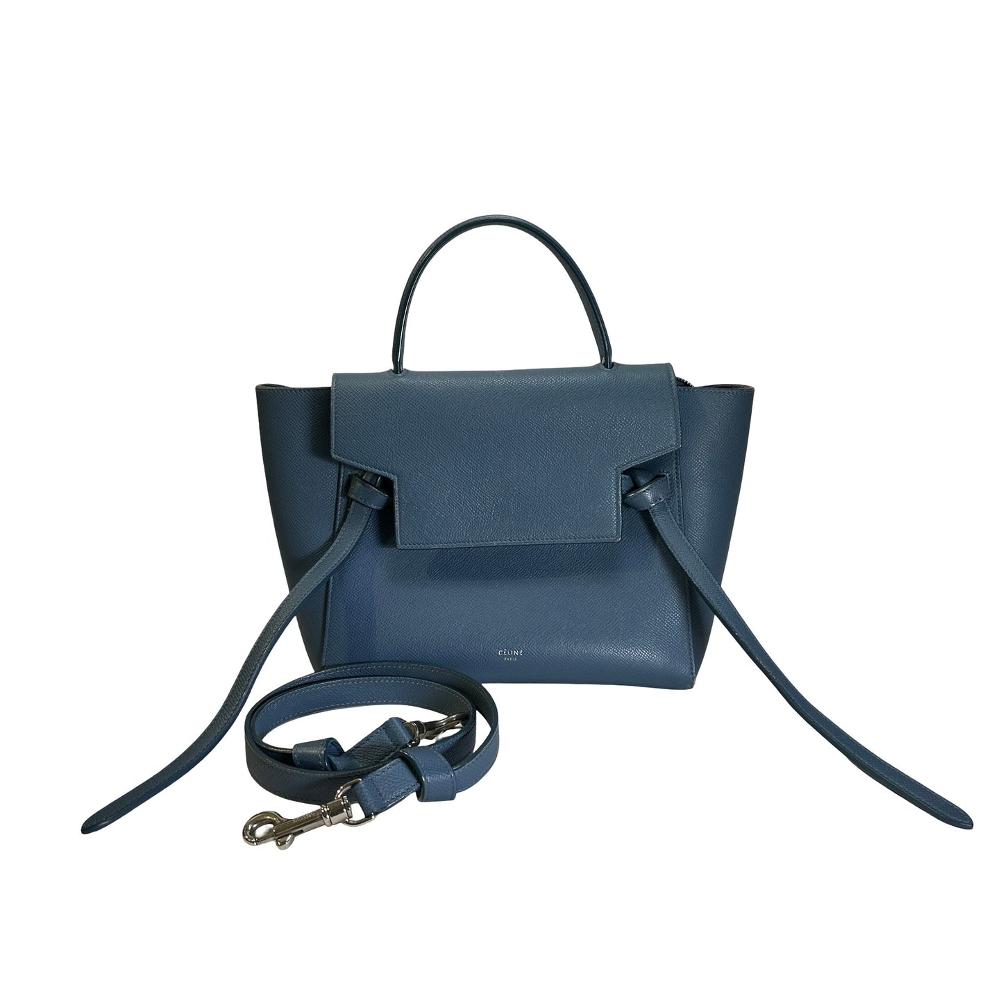 Used CELINE Grained Calfskin Nano Belt Bag Shoulder Bag Blue PHW