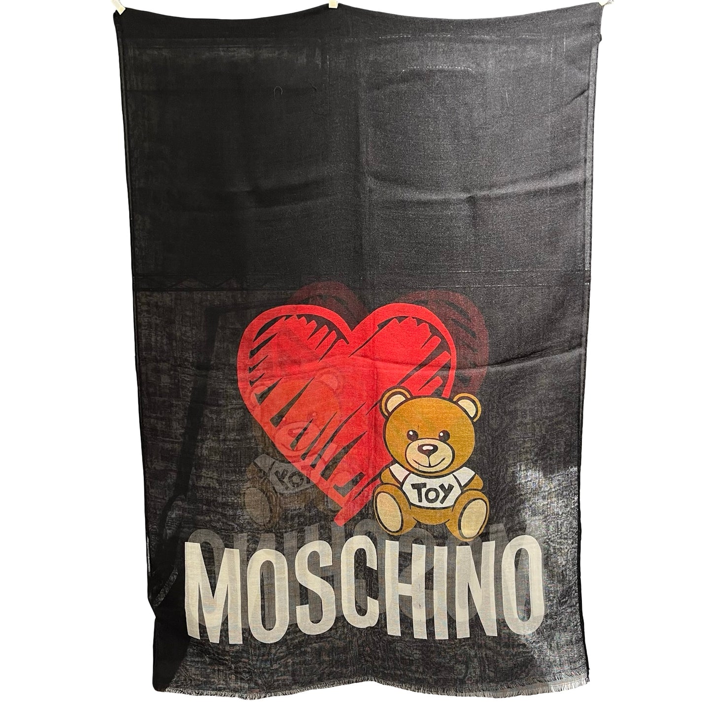 Used MOSCHINO Teddy Heart Logo Scarf Black Red White