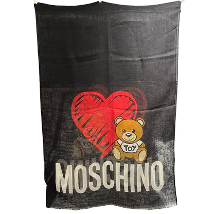 Used MOSCHINO Teddy Heart Logo Scarf Black Red White