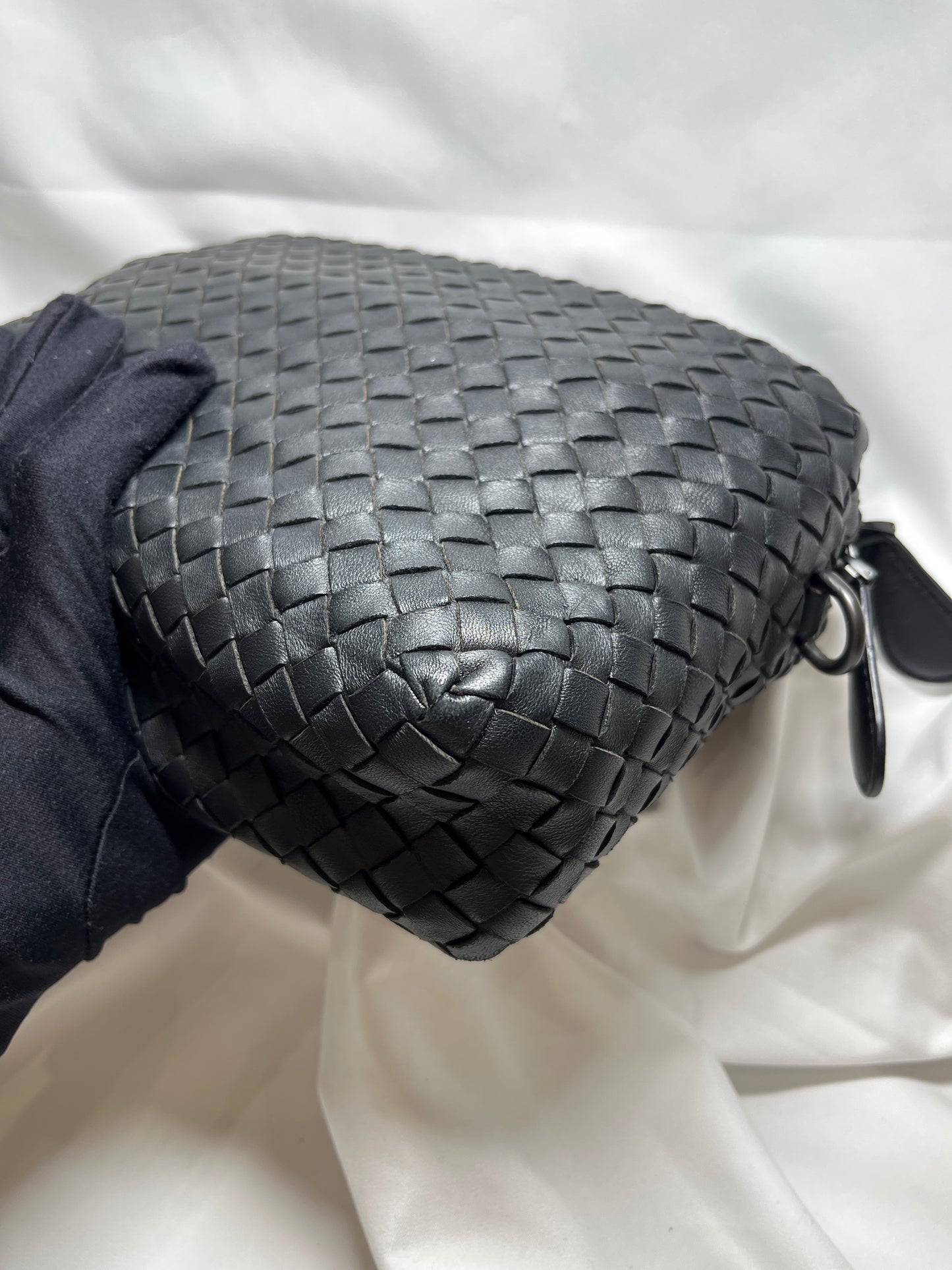 USED A Bottega Veneta Calfskin Leather Cross Body Bag Crossbody Bag Black