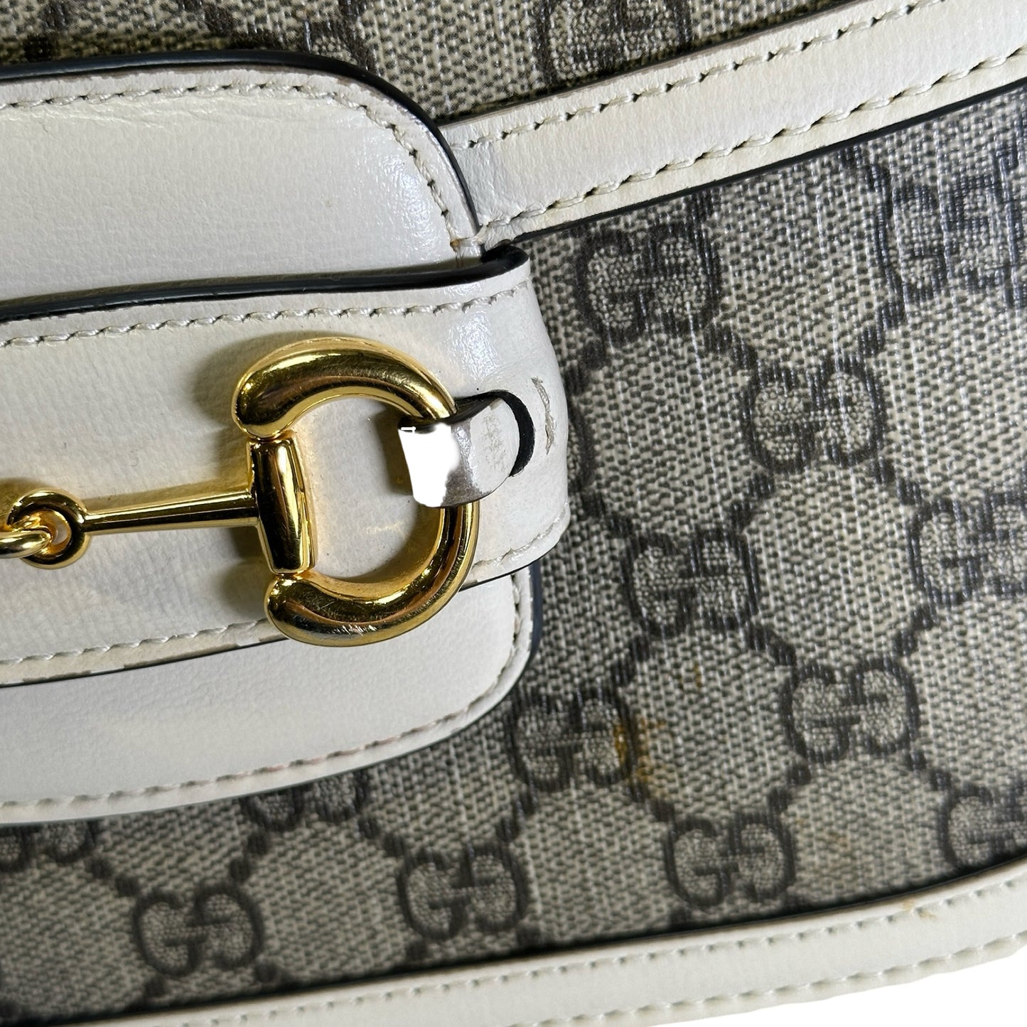 Used GUCCI GG Supreme Canvas Horsebit 1955 Shoulder Bag Beige White GHW
