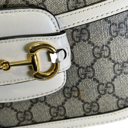 Used GUCCI GG Supreme Canvas Horsebit 1955 Shoulder Bag Beige White GHW