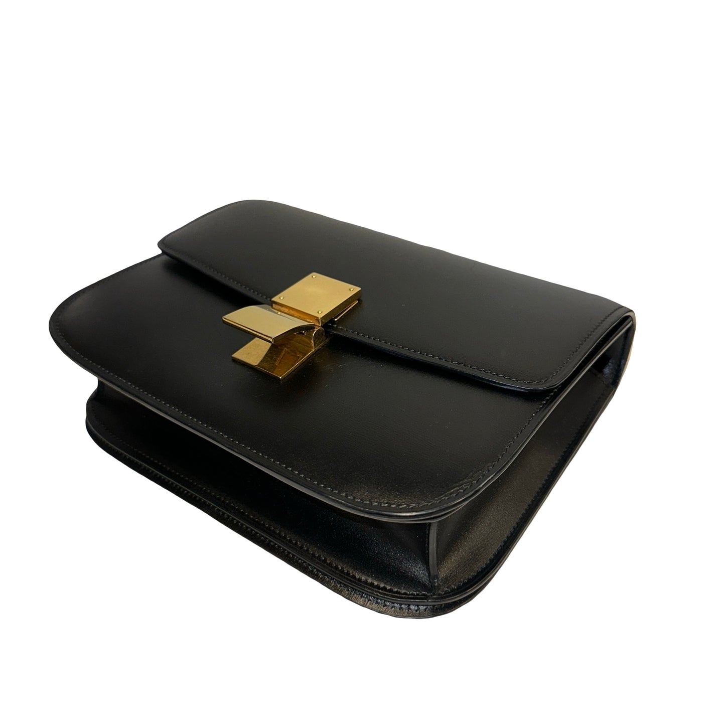 Used CELINE Smooth Calfskin Medium Triomphe Bag Shoulder Bag Black GHW