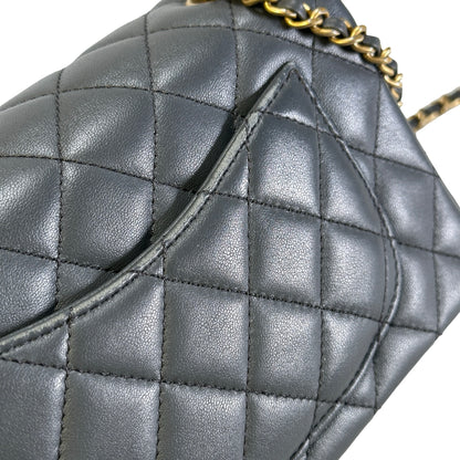 Used CHANEL Quilted Lambskin Mini Flap Bag With Gold Ball Mini Bag Grey GHW