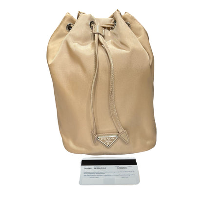 Prada Nylon Bucket Bag Beige with Silver Hardware