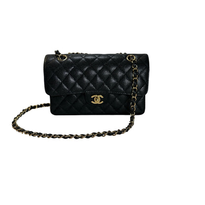 CHANEL Caviar Quilted CF23 Shoulder Bag Black Gold