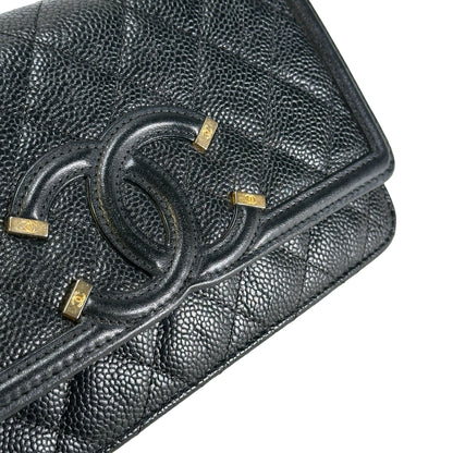 Used CHANEL Quilted Caviar Wallet On Chain Wallet on chain Black Gold