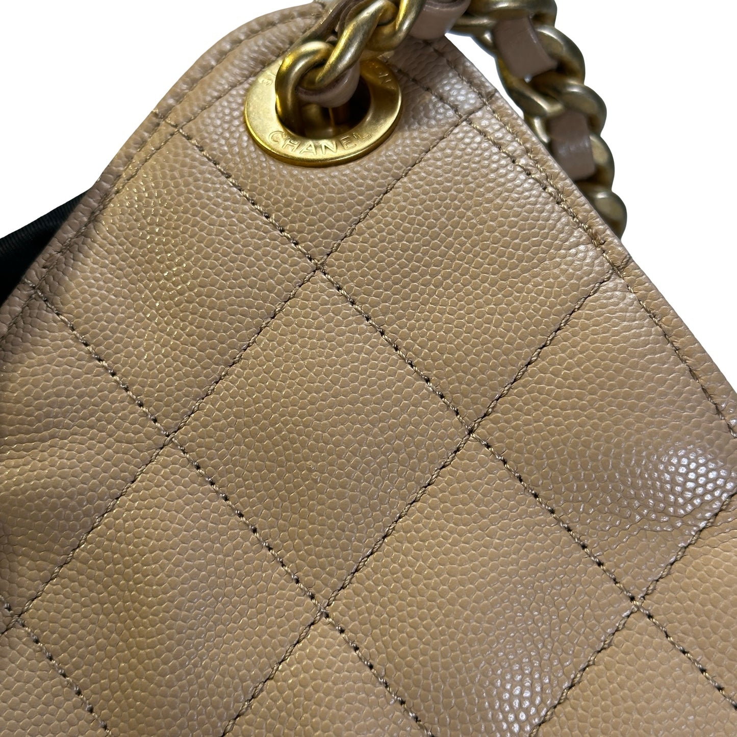 CHANEL Quilted Caviar Quilted Bucket Bag Bucket Bag Beige Gold