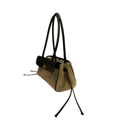Brand New CHANEL Quilted Suede Calfskin Grained Calfskin Shopping Bag Shopping Bag Beige Black