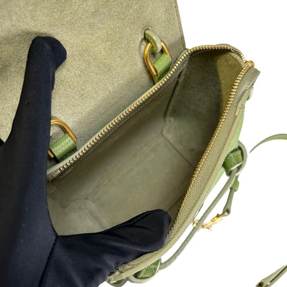 Used CELINE Grained Calfskin Pico Belt Bag Handbag Light Green